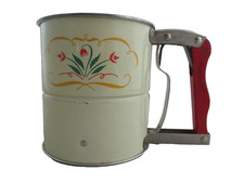 Vintage 1940s Androck Hand-i-Sift 3 Screen Flour Sifter Tulips Red Handle G