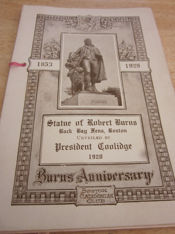 1929 ANNIVERSARY of ROBERT BURNS, Diamond Jubilee Boston Caledonian Club