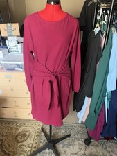 Fashion Womens Long Sleeve Burgundy Tie Front Knee Length Dress. XL
