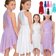 Girls Lyrical Ballet Dance Shiny Leotard Dress Contemporary Modern Dance Costume