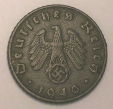 1940 D German Germany 5 Reichspfennig WWII Era Swastika Coin