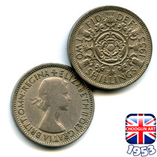 A BRITISH 1953 ELIZABETH II FLORIN - TWO SHILLINGS 2s COIN, 73 Years Old!