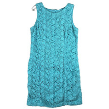 Talbots Floral Sheath Dress Wms 14P Blue Lace Overlay Cotton Sleeveless Coquette