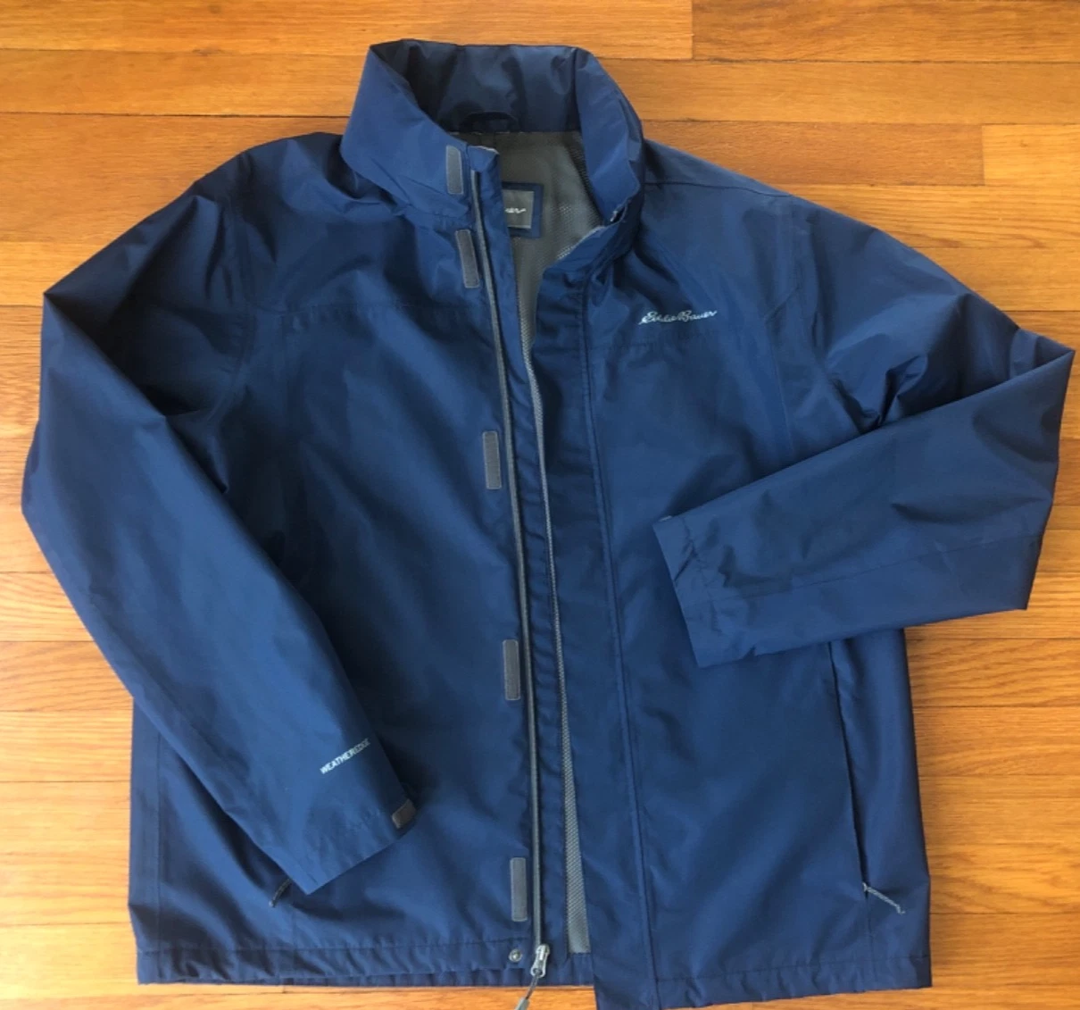 Eddie Bauer Weatheredge Lined Windbreaker Jacket Mens Large Navy Hooded