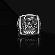 Masonic Oxidized Signet Ring 925 Sterling Silver Handcrafted Ring Duty Free