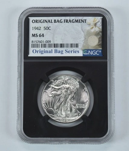 1942 Walking Liberty Half Dollar Original Bag Fragment MS64 NGC *1102