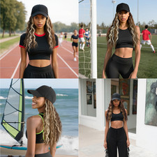 Baseball Cap with Curly Highlights Hair,Hat Wigs,Casual Hat with Wavy Hairpiece