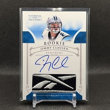 2011 Panini National Treasures Jimmy Clausen Rookie Logo Patch Auto Card #29 /10. rookie card picture