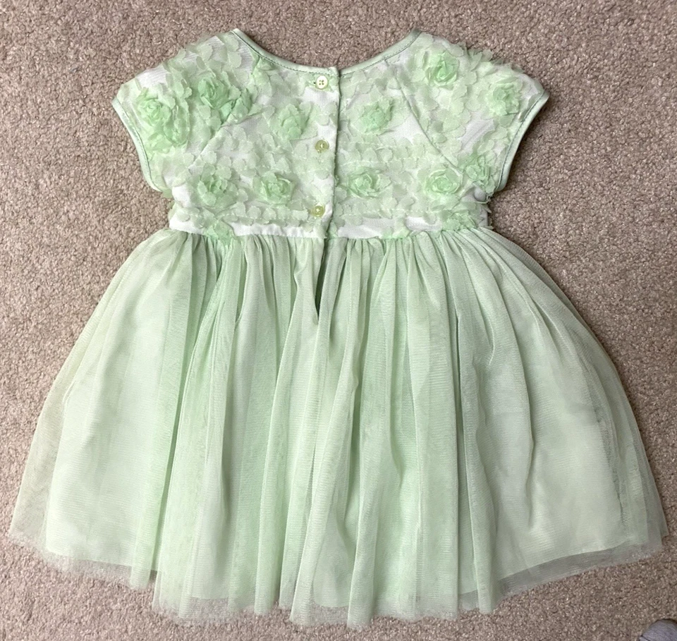 Vestido Marmellata Bebé Niñas Verde Menta Tul Flores y Superposiciones Talla 12 Meses Foto 4 de 4
