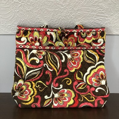 Vera Bradley Puccini Quilted Tote Bag Double Strap Brown Floral