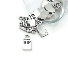 Silver RIP Tombstone Halloween Charms, 16x8mm - US Seller