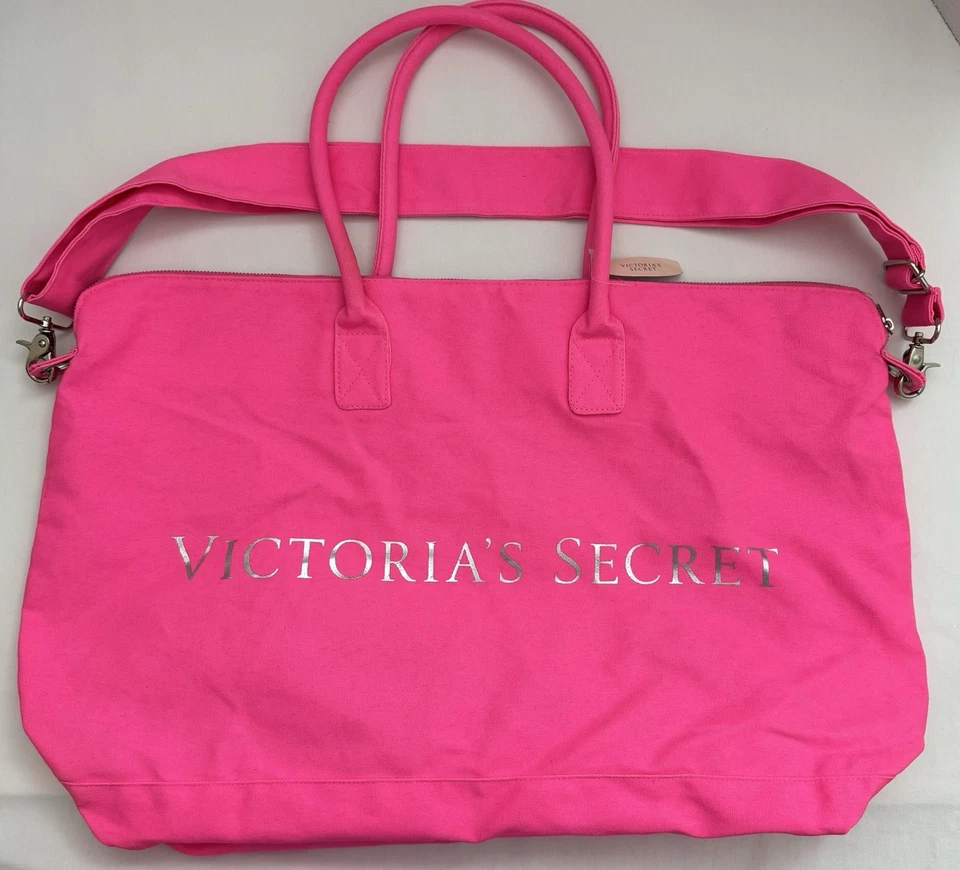 Victoria's Secret Weekender Tote Bag Hot Pink Canvas Duffle NWT - Image 2 of 4