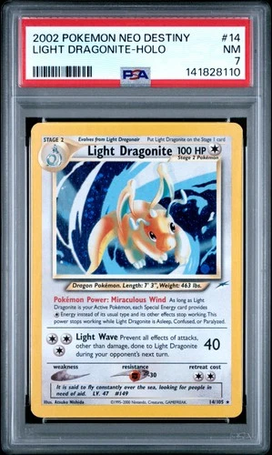 2002 POKEMON NEO DESTINY #14 LIGHT DRAGONITE-HOLO PSA 7