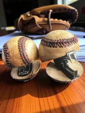 Vintage S. S. Sarna Porcelain Resin Brown 1999 Baseball Stapler Set 3.5”