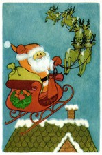 UNUSED Vintage Hallmark Christmas Card: :Santa Claus with Flying Reindeer w. Env
