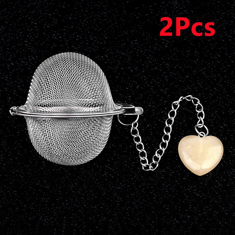 2Pcs Yellow Jade Heart Stainless Steel Tea Filter Strainer Ball Infuser HT2516