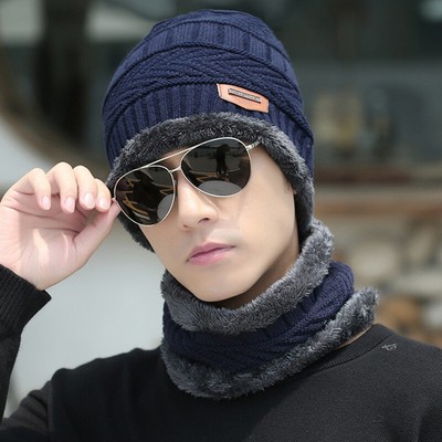 3-piece Set Winter Warm Velvet Hat Scarf Gloves Set Winter Hats Knit Cap