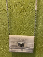 Cream Croc Leather BRIGHTON Crossbody Wallet Organizer w/ Detachable Strap, GUC!