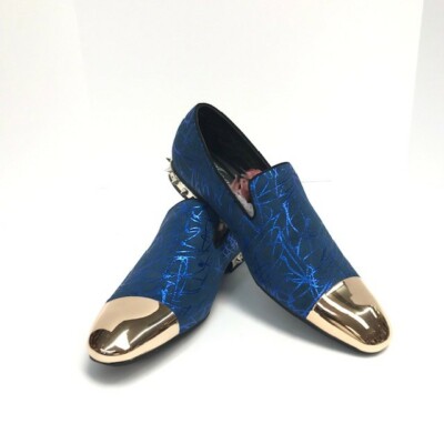Amali Men's Royal Blue Shoes Slip-Ons Loafers Metal Toe Spiked Heels  Graphic