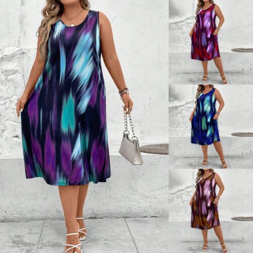 Women Printed Maxi Long Dress Summer Ladies Beach Holiday Sleeveless Sundress