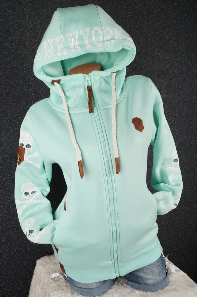 Damen Sweat Jacke Kapuze Hoodie Fleece gefüttert Übergangsjacke Skull M-3XL - Bild 2 von 4