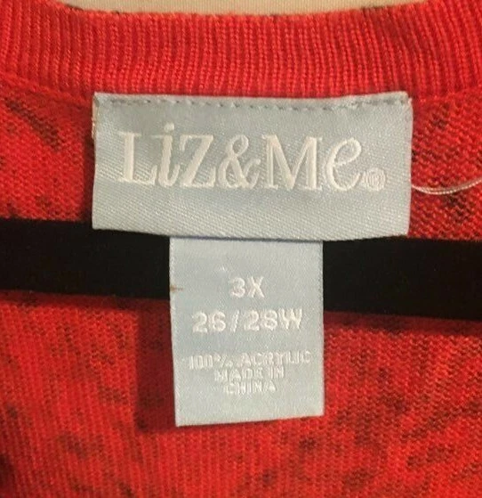 Liz & Me Red Single Button Cardigan Sweater Plus Size 3X 26/28 Rib Knit Trim - Image 3 of 3