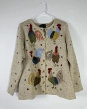 Vintage Eagle’s Eye Rooster Chicken Cardigan Sweater Country Farm Women’s Medium
