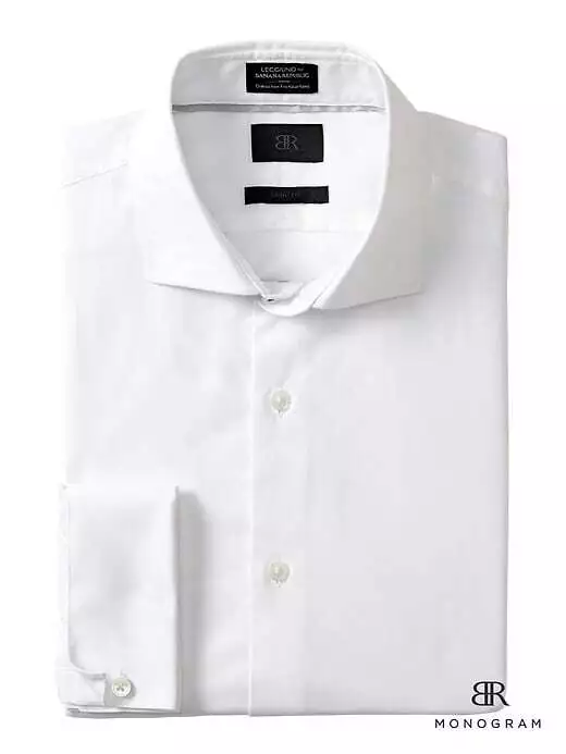 Banana Republic White Men Dress Shirts Monogram Grant Slim French