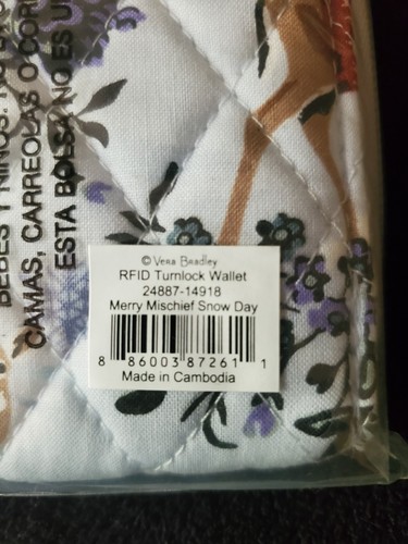 VERA BRADLEY Factory Style RFID Turnlock Wallet MERRY MISCHIEF SNOW DAY, NWT - Picture 7 of 7