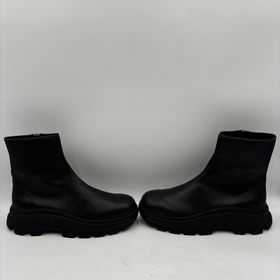 Jill Sander Black Leather Round Toe Side Zip Ankle Boots, Mens Size 42