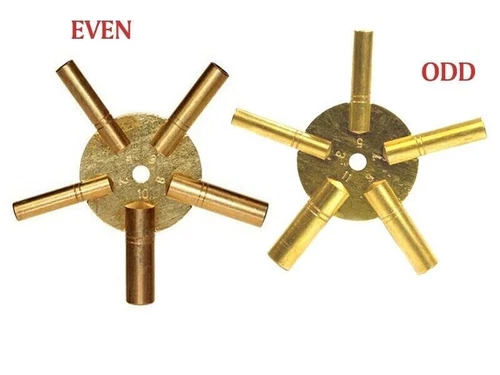 Brass Clock Key for Winding Clocks 5 Prong Even & ODD Numbers | USA STOCK