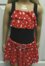 Dotted Red Black Minnie Dance Dress attached trunks child sizes- ladies sizeXS