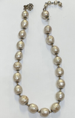 SIGNED MIRIAM HASKELL DAUX BAROQUE PEARL NECKLACE FLOWER CLASP  ~ SEE DETAILS!