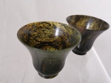 2 Chinesische Jade Tassen Spinatgr&uuml;n Serpentin Handarbeit 50er Jahre Vintage