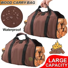 Firewood Log Carrier Bag Heavy Duty Waxed Canvas Fireplace Camping Waterproof