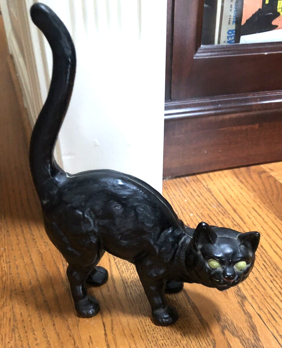 Black Cat Scaredy Cat Cast Iron Halloween Figurine Door Stop, 7.5