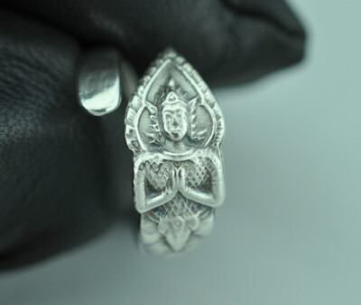 Dainty Solid 925 Sterling Silver Little Buddha Blessing Statue Adjustable Spoon