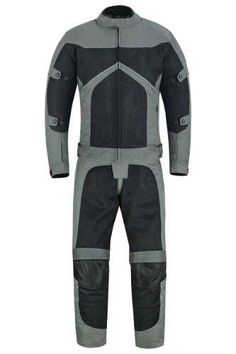 Men Motorcycle Racing Suit Armored Jacket & Trousers Mesh Grey Protection