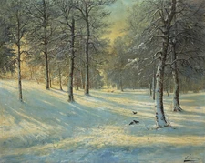 Snow With Birds Grove Art Giclee Printed Oil Painting Print