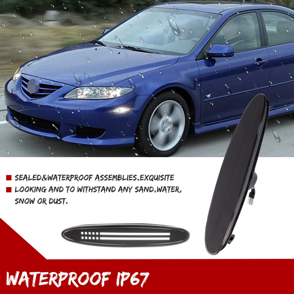 For 2003-08 Mazda 6 Smoked Lens White LED Front Fender Side Marker Signal Lights - Image 4 of 4
