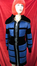 Julien Macdonald Blue Black Padded Zip Centre Winter Coat Uk 10-12