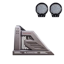 Black Horse ARMOUR II Roll Bar Bed Rack Black w/9"LED Fits 14-23 GMC Sierra 1500