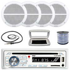 Pyle Single-DIN Marine CD Radio W/White Cover, 4x 6.5" 90W Max Speakers W/Wire