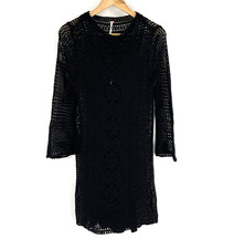 Free People Dress Size Small Womens Black Mini Crochet Sweater Rosalind Boho