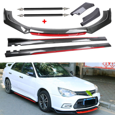 Carbon Fiber Look Red Front Lip Chin Bumper Side Skirt For Honda Accord 9th