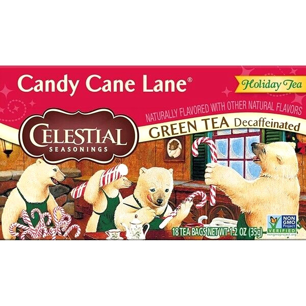 Lot Celestial Candy Cane Lane Green Decaf Tea 36 Bag Instant Father Gif FreeShip