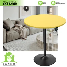Yellow Wooden Round Bar Table Adjustable Height Tabletop Chrome Base Pub Kitchen