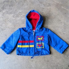 Vintage Kids Weather Tamer Blue Red Yellow Hooded Jacket size 9M