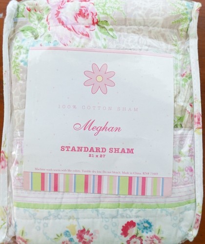 Shabby Cottage Pieced Quilt SET Rose Pink Aqua, Apple Green Fabric Twin/Sham - Afbeelding 3 van 4