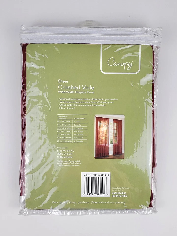 Canopy Sheer Crushed Voile Wide Width Drapery Panel 51" x 84" Brick Red - Image 2 of 2